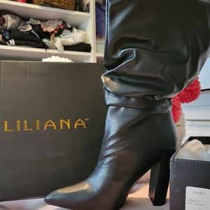 Black calf high Faux Leather boots